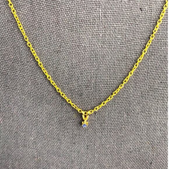 Delicate Gold Tone Blue Stone Charm Necklace - Picture 2 of 6